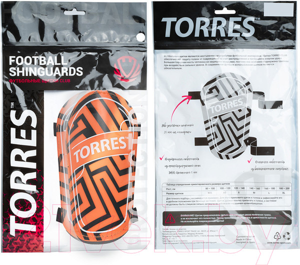 Изображение товара Щитки футбольные Torres Club FS2307 (M, оранжевый/черный)