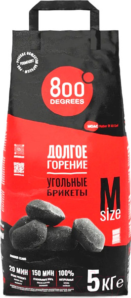 Изображение товара Угольные брикеты 800 Degrees Долгое Горение / 800DGR-ELH05 (5кг)