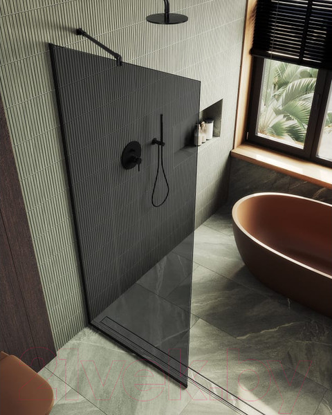 Изображение товара Душевая стенка MaybahGlass 195x79 / MGD-698-6у (графитовое стекло/черный)