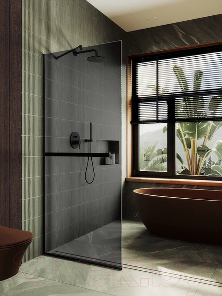 Изображение товара Душевая стенка MaybahGlass 195x79 / MGD-729-6у (графитовое стекло/черный)