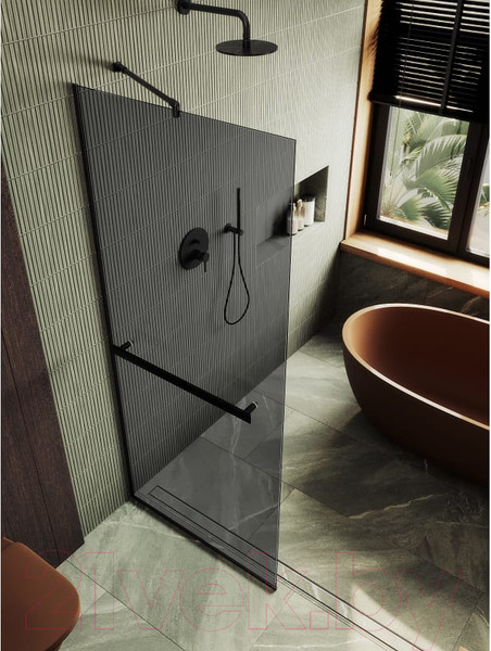 Изображение товара Душевая стенка MaybahGlass 195x79 / MGD-729-6у (графитовое стекло/черный)