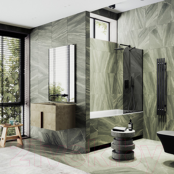 Изображение товара Стеклянная шторка для ванны MaybahGlass MGV-134-6у (графитовое стекло/черный)