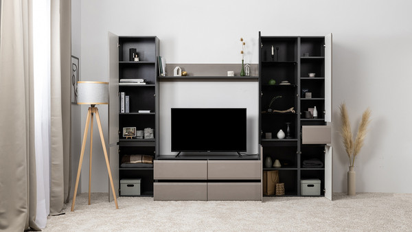 Изображение товара Шкаф-пенал Mobi Сидней 13.200 (антрацит 0164/антрацит 0164/веллюто Капучино AG 707 ПВХ)