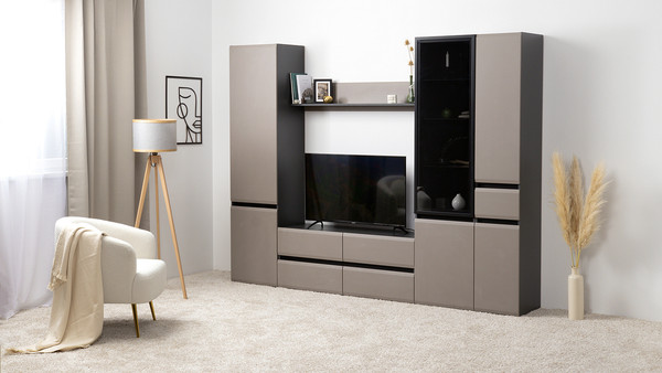 Изображение товара Шкаф-пенал Mobi Сидней 13.200 (антрацит 0164/антрацит 0164/веллюто Капучино AG 707 ПВХ)