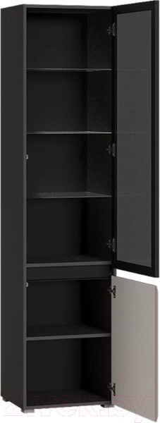 Изображение товара Шкаф-пенал с витриной Mobi Сидней 13.201 (антрацит 0164/антрацит 0164/веллюто Капучино AG 707 ПВХ)