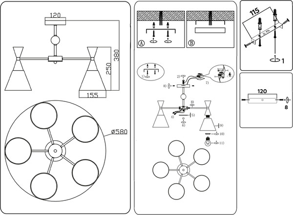 Изображение товара Люстра Ambrella Traditional TR3165/5 WH/BK (белый/черный)