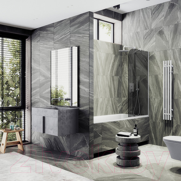 Изображение товара Стеклянная шторка для ванны MaybahGlass MGV-134-1у (графитовое стекло/белый матовый)