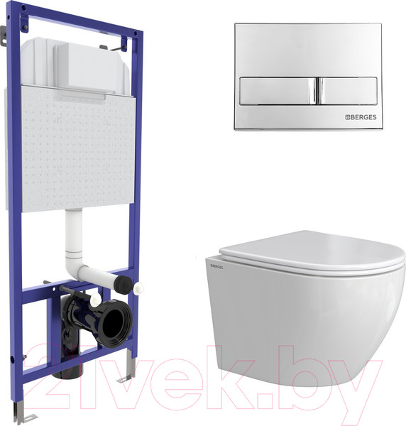 Изображение товара Унитаз подвесной с инсталляцией Berges Okus Rimless / 043386 (с сиденьем)