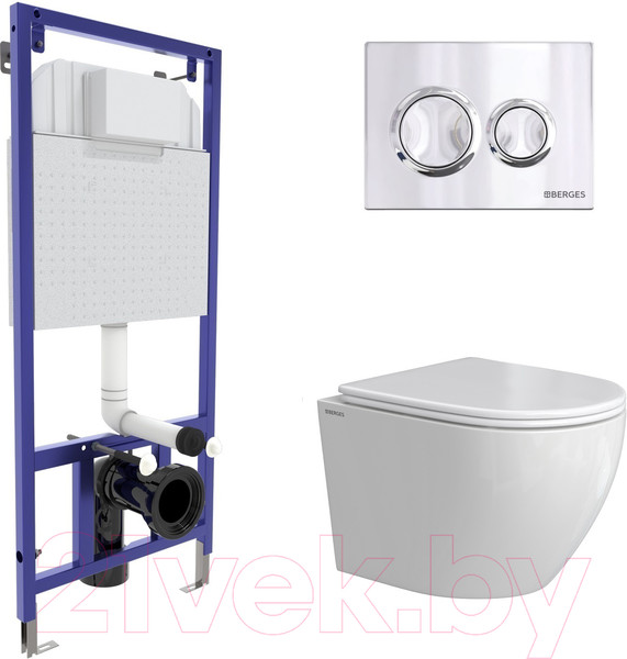 Изображение товара Унитаз подвесной с инсталляцией Berges Okus Rimless / 043389 (с сиденьем)