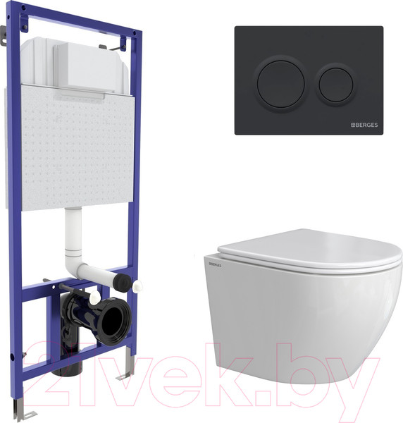 Изображение товара Унитаз подвесной с инсталляцией Berges Okus Rimless / 043390 (с сиденьем)