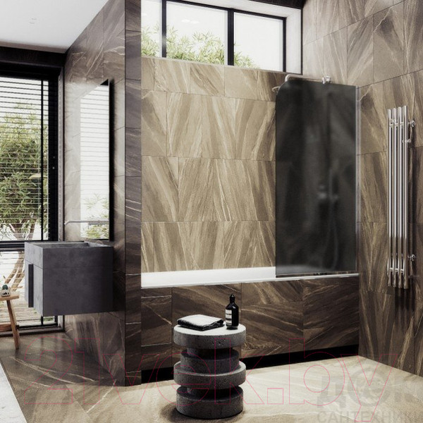 Изображение товара Стеклянная шторка для ванны MaybahGlass MGV-145-4у (графитовое матовое стекло/хром глянцевый)