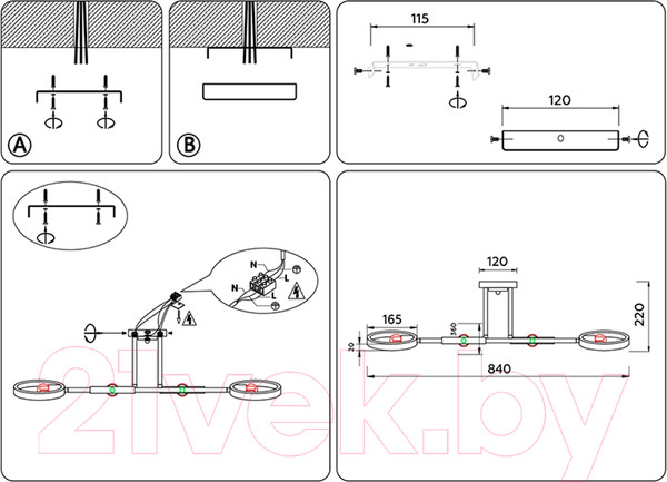 Изображение товара Люстра Ambrella Traditional TR8248/4 BK/LWD (черный/светлое дерево)