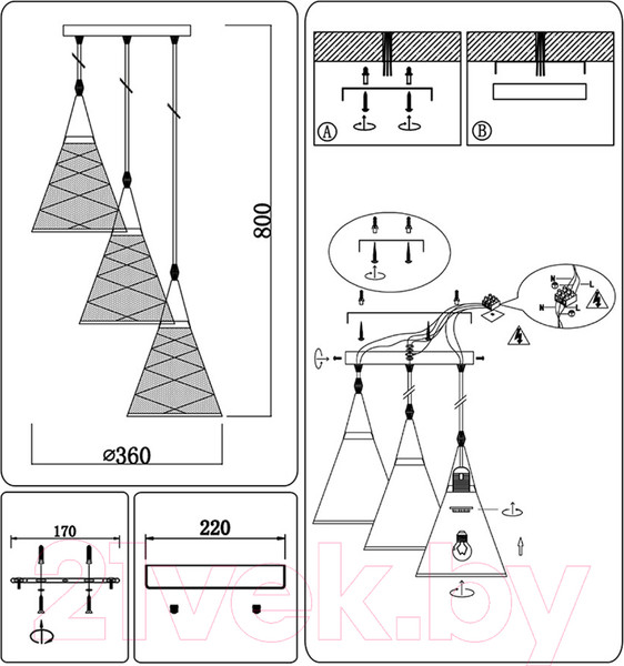 Изображение товара Люстра Ambrella Traditional TR8435/3 BK/FGD (черный/золото)