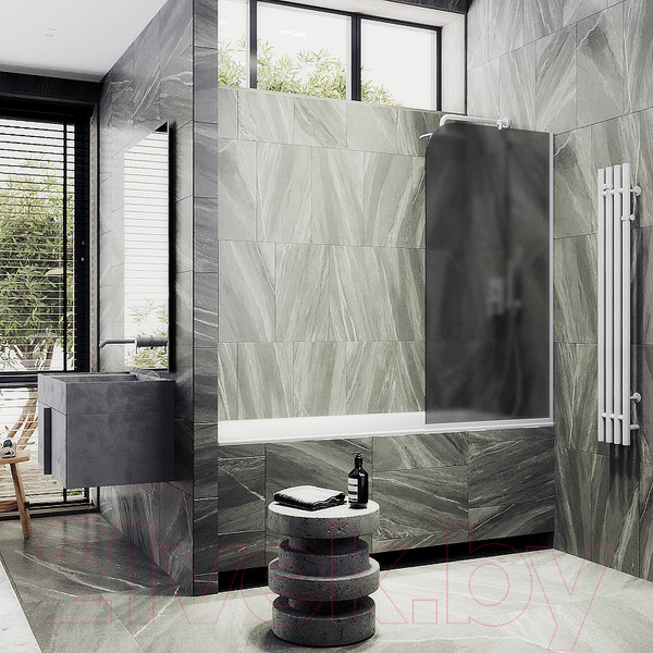 Изображение товара Стеклянная шторка для ванны MaybahGlass MGV-133-1у (графитовое матовое стекло/белый матовый)