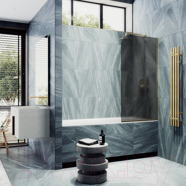 Изображение товара Стеклянная шторка для ванны MaybahGlass MGV-133-3у (графитовое матовое стекло/золотой)