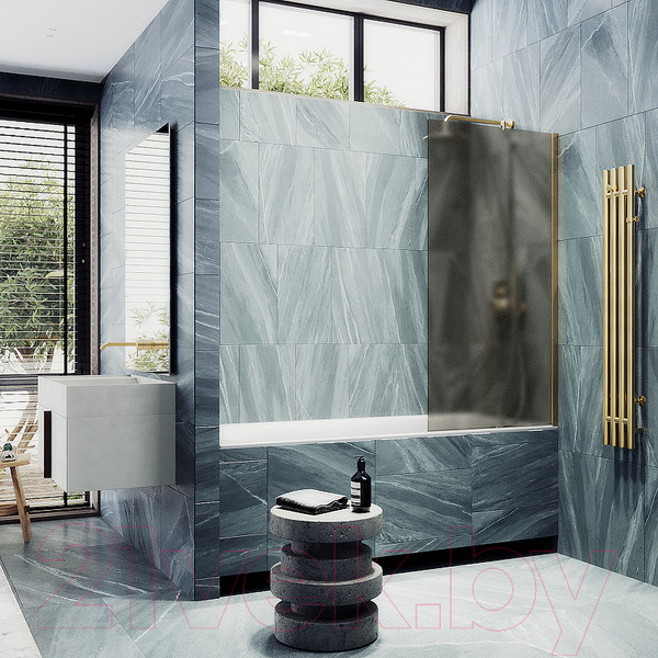 Изображение товара Стеклянная шторка для ванны MaybahGlass MGV-74-3ш (бронзовое матовое стекло/золотой)