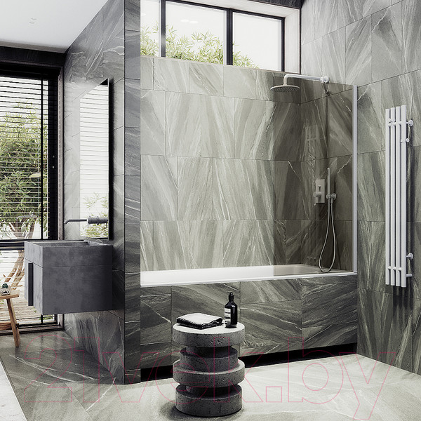 Изображение товара Стеклянная шторка для ванны MaybahGlass MGV-68-1ш (бронзовое стекло/белый матовый)