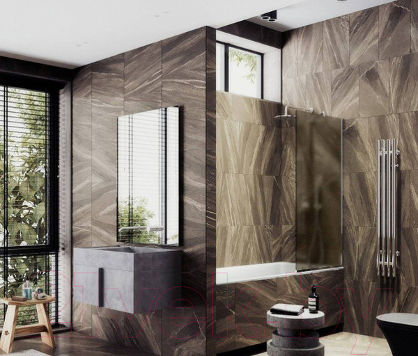 Изображение товара Стеклянная шторка для ванны MaybahGlass MGV-75-4у (бронзовое матовое стекло/хром глянцевый)