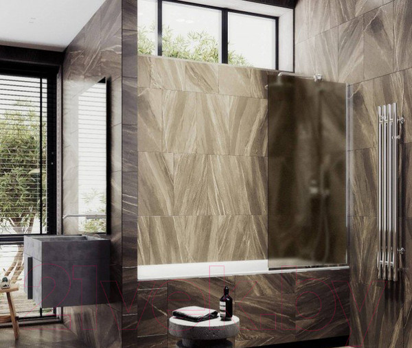 Изображение товара Стеклянная шторка для ванны MaybahGlass MGV-76-4у (бронзовое матовое стекло/хром глянцевый)