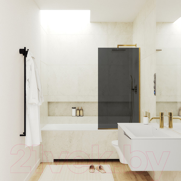 Изображение товара Стеклянная шторка для ванны MaybahGlass MGV-79-3у (графитовое стекло/золотой)