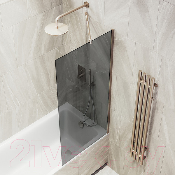 Изображение товара Стеклянная шторка для ванны MaybahGlass MGV-79-2ш (графитовое стекло/бронзовый)