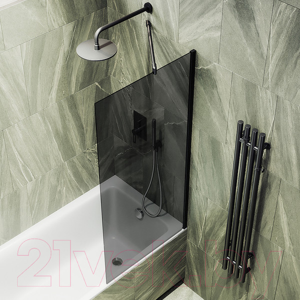 Изображение товара Стеклянная шторка для ванны MaybahGlass MGV-79-6ш (графитовое стекло/черный)