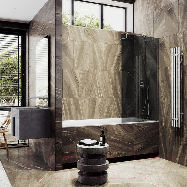 Изображение товара Стеклянная шторка для ванны MaybahGlass MGV-81-5ш (графитовое стекло/хром матовый)