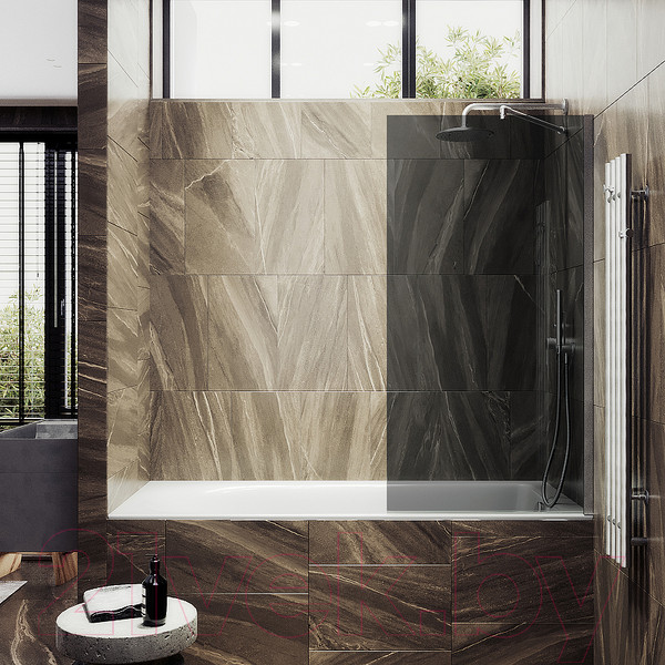 Изображение товара Стеклянная шторка для ванны MaybahGlass MGV-83-5ш (графитовое стекло/хром матовый)