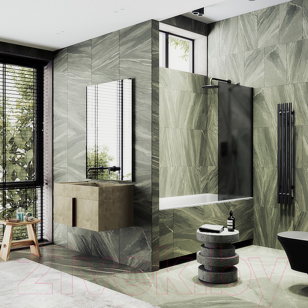 Изображение товара Стеклянная шторка для ванны MaybahGlass MGV-86-6ш (графитовое матовое стекло/черный)