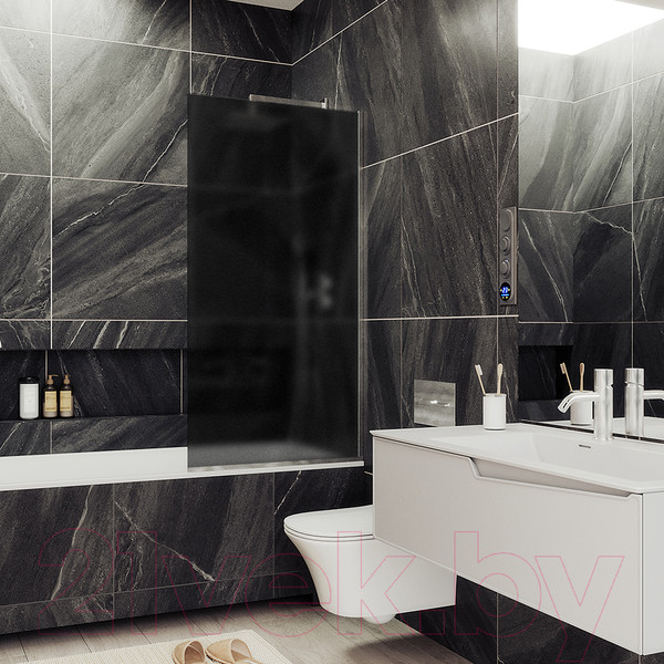 Изображение товара Стеклянная шторка для ванны MaybahGlass MGV-85-5у (графитовое матовое стекло/хром матовый)