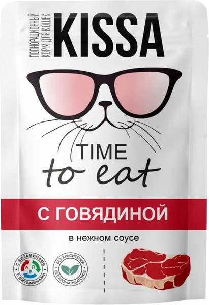 Изображение товара Влажный корм для кошек Kissa С говядиной в соусе (28x75г)