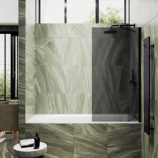 Изображение товара Стеклянная шторка для ванны MaybahGlass MGV-85-6ш (графитовое матовое стекло/черный)