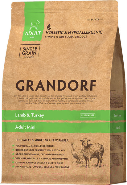 Изображение товара Сухой корм для собак Grandorf Dog Mini Breeds Lamb & Turkey (8кг)