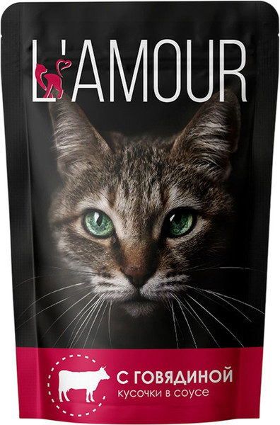 Изображение товара Влажный корм для кошек L'amour С говядиной в соусе (28x75г)