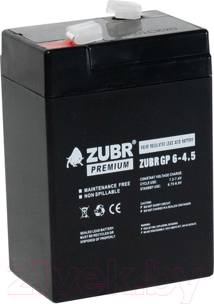 Изображение товара Аккумуляторная батарея Zubr GP 6V (4.5 А/ч)