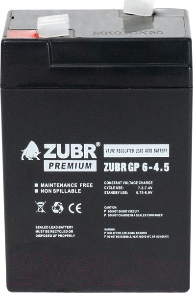 Изображение товара Аккумуляторная батарея Zubr GP 6V (4.5 А/ч)