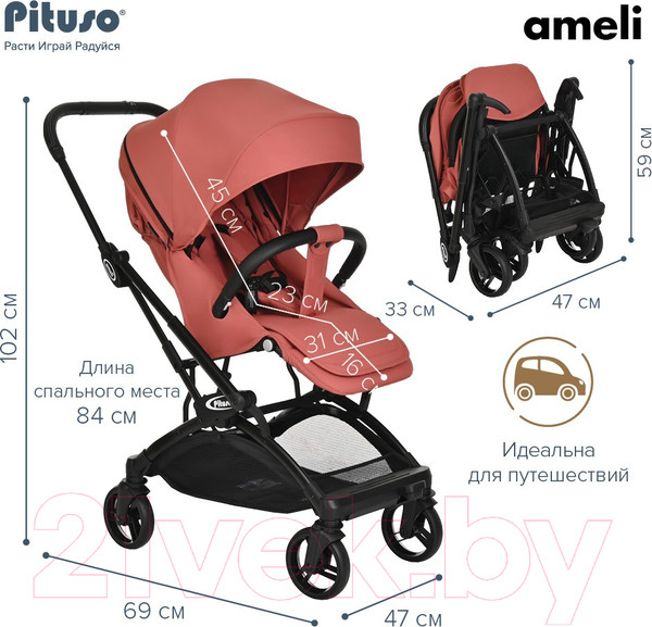 Изображение товара Детская прогулочная коляска Pituso Ameli / G2001  (морозная ягода)