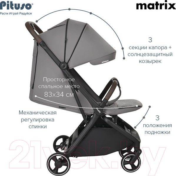 Изображение товара Детская прогулочная коляска Pituso Matrix / A19 (графит)