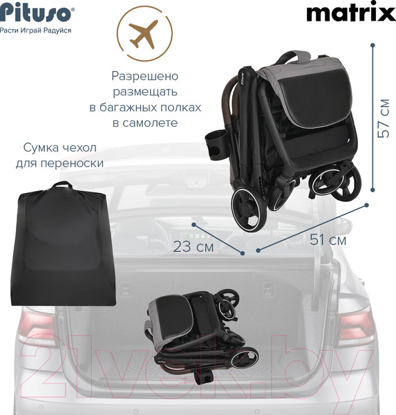 Изображение товара Детская прогулочная коляска Pituso Matrix / A19 (графит)