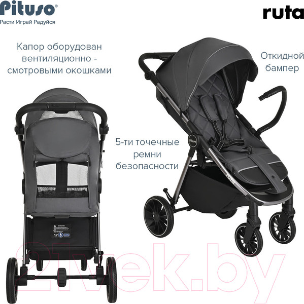Изображение товара Детская прогулочная коляска Pituso Ruta / BD206 (темно-серый)