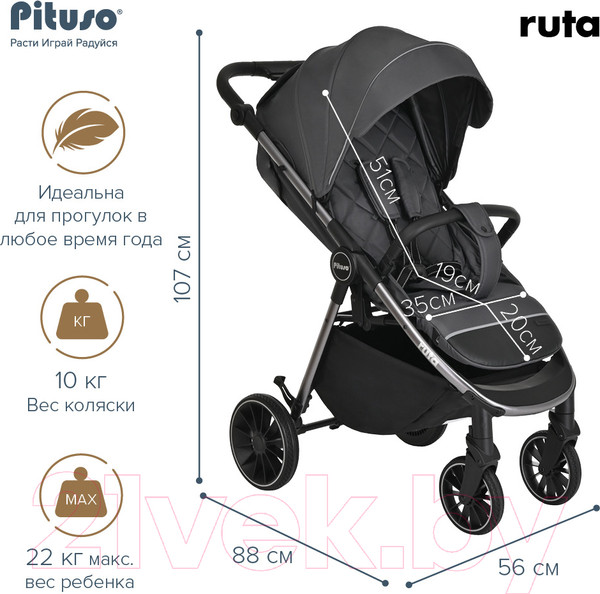 Изображение товара Детская прогулочная коляска Pituso Ruta / BD206 (темно-серый)