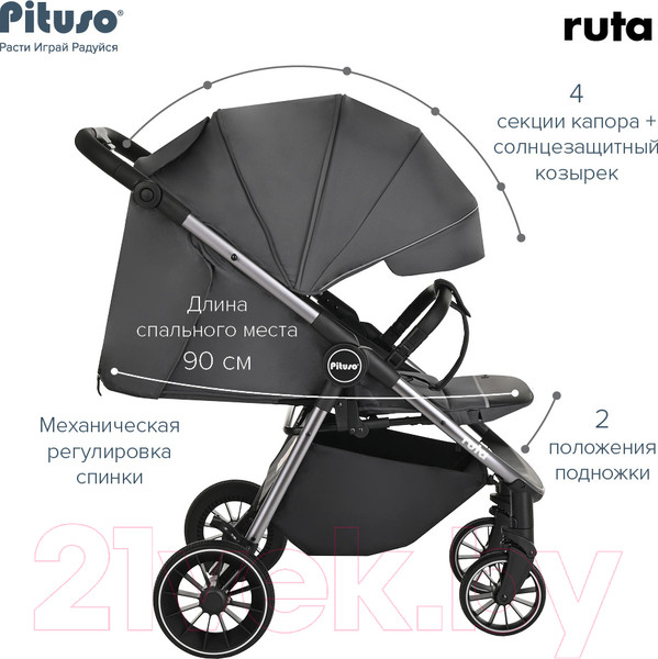 Изображение товара Детская прогулочная коляска Pituso Ruta / BD206 (темно-серый)