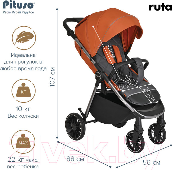 Изображение товара Детская прогулочная коляска Pituso Ruta / BD206 (оранжевый)