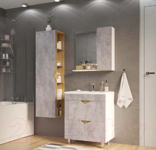 Изображение товара Шкаф с зеркалом для ванной Doratiz Фьорд 70 R / 2711.159 (дуб бунратти/цемент)