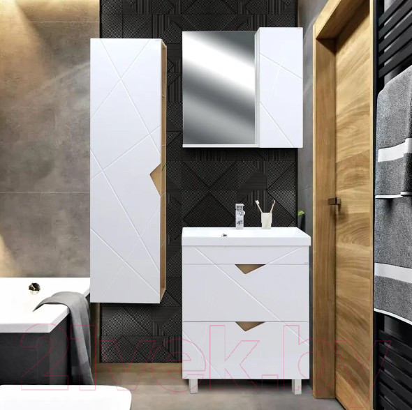 Изображение товара Шкаф с зеркалом для ванной Doratiz Фьорд 70 R / 2711.160 (белый/дуб бунратти)