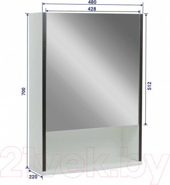 Изображение товара Шкаф с зеркалом для ванной Doratiz Астра 50 R / 2711.032 (белый/венге)