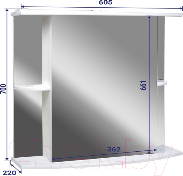 Изображение товара Шкаф с зеркалом для ванной Doratiz София 60 R / 2712.230 (белый,с подсветкой)