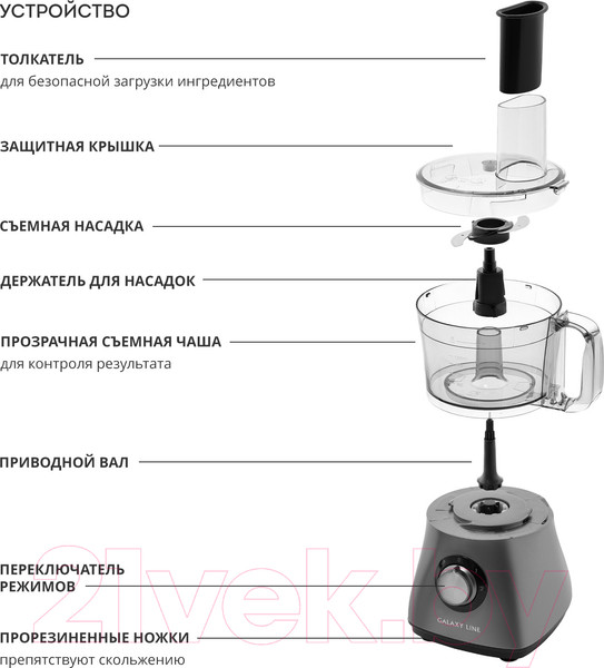 Изображение товара Кухонный комбайн Galaxy Line GL 2314 (серый)