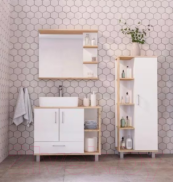 Изображение товара Шкаф-полупенал для ванной Doratiz Гавайи 50 R / 2712.301 (дуб сонома/белый)