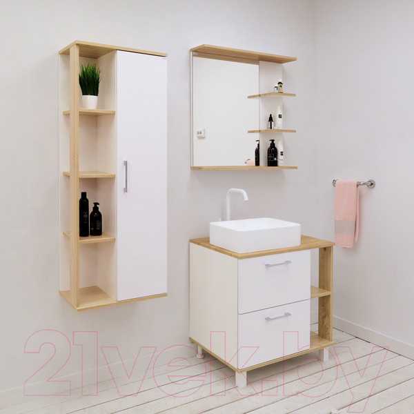 Изображение товара Шкаф-полупенал для ванной Doratiz Гавайи 50 R / 2712.302 (дуб сонома/белый, подвесная)